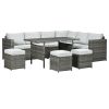 Outsunny 7 PCs Patio Wicker Furniture Set, Outdoor Sectional Furniture Conversation Sofa Set with Wood Grain Plastic Top Table, Mixed Gray