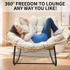 Outdoor Rocking Chair, Patio Egg Rocking Chair, Indoor Papasan Chair, Rattan Wicker Lounge Chair, Modern Royal Chair for Bedroom, Living Room, Porch