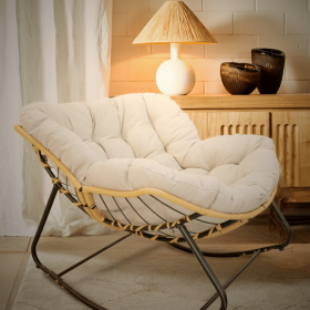 Outdoor Rocking Chair, Patio Egg Rocking Chair, Indoor Papasan Chair, Rattan Wicker Lounge Chair, Modern Royal Chair for Bedroom, Living Room, Porch
