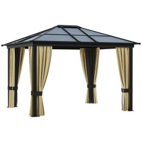 Outsunny Luxury Hardtop Gazebo 12'x10' with Curtains, Outdoor Patio Canopy Shelter, Elegant Design for Garden