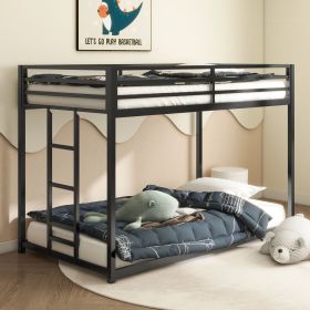 Adam Sturdy Twin over Twin Bunk Bed Metal Black for Kids and Adult, Low Profile Twin over twin bunk bed with Ladder and Guardrails, Easy Climbing