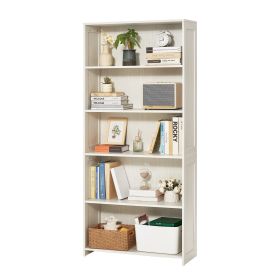 5 Tiers Wide Bookshelf 68" Wooden Freestanding Open Bookcase Shelf White