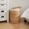 Ludmilla Round Tall Water Hyacinth Woven Wicker Laundry Hamper with Lid - For Clothes, Canvas