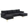 280*130*85 U-Shaped 4-Seat Linen Seat Frame Wooden Frame Back Iron Frame Golden Feet Indoor Modular Sofa Black
