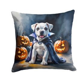 White Boxer Puppy Halloween Throw Pillow Machine Washable, Indoor Outdoor Decorative Pillow for Couch, Bed or Patio, 14Hx14W