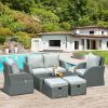 Outsunny 6-PCs Patio Furniture Sets Outdoor Wicker Sofa Set Rattan Angle Adjustable Recline Single Chair Conversation Set, Ottomans
