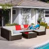 Outsunny 7 Piece Outdoor Patio Furniture Set, PE Rattan Wicker Sectional Sofa Set with Couch Cushions, Throw Pillows and Coffee Table, Orange, Cream