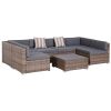 Outsunny Modern Rattan Patio Furniture Set, 7-Piece Outdoor Wicker Sofa Set with Cushions for Home & Family Gatherings, Gray