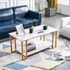 D&N Coffee Table, 2 Layers 1.5cm Thick Marble MDF Rectangle 39.37" L Tabletop Iron Coffee Table , Dining Room, Coffee Shop, Resterant, White Top