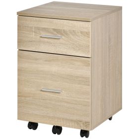 Mobile Filing Cabinet, Vertical File Cabinet with 2 Drawers, Wheels, for Letter or A4 File, Natural