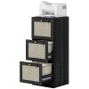 3 Drawer Filing Cabinet with Lock, Boho File Cabinet for A4 Letter Size Files with Decorative Rattan Accents, Black