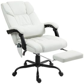 6-Point Vibration Massage Chair, Height Adjustable Reclining Computer Chair with Retractable Footrest, White