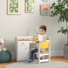 Qaba Kids Desk and Chair Set with Storage, White Study Desk for School, Student Writing Desk
