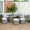Outsunny 7 PCs Patio Wicker Furniture Set, Outdoor Sectional Furniture Conversation Sofa Set with Wood Grain Plastic Top Table, Mixed Gray