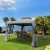 Outsunny 10x10 Steel Patio Gazebo Canopy Grey with Mesh Curtains Shelves