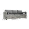 Outsunny Wicker Patio Couch, PE Rattan 3-Seat Sofa, Outdoor Furniture with Deep Seating, Cushions, Steel Frame, Gray