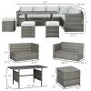 Outsunny 7 PCs Patio Wicker Furniture Set, Outdoor Sectional Furniture Conversation Sofa Set with Wood Grain Plastic Top Table, Mixed Gray