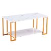 D&N Coffee Table, 2 Layers 1.5cm Thick Marble MDF Rectangle 39.37" L Tabletop Iron Coffee Table , Dining Room, Coffee Shop, Resterant, White Top