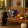 White Boxer Puppy Halloween Throw Pillow Machine Washable, Indoor Outdoor Decorative Pillow for Couch, Bed or Patio, 14Hx14W