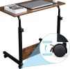Adjustable Height Mobile Computer Desk 80cm Vintage Wood Desk with Panel Black Steel Frame Rolling Workstation Particle Board Desktop for Home Office