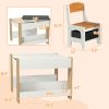Qaba 3PC Children's Table and Chairs Set, Kids Table and Chair with Reversible Desktop, Storage, Bookshelves, Natural Wood