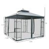 Outsunny 10x10 Steel Patio Gazebo Canopy Grey with Mesh Curtains Shelves