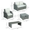 Outsunny 6-PCs Patio Furniture Sets Outdoor Wicker Sofa Set Rattan Angle Adjustable Recline Single Chair Conversation Set, Ottomans