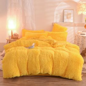 Luxury Thick Fleece Duvet Cover Queen King Winter Warm Bed Quilt Cover Pillowcase Fluffy Plush Shaggy Bedclothes Bedding Set Winter Body Keep War (Option: Yellow-1.5m bed sheet)