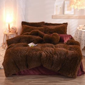 Luxury Thick Fleece Duvet Cover Queen King Winter Warm Bed Quilt Cover Pillowcase Fluffy Plush Shaggy Bedclothes Bedding Set Winter Body Keep War (Option: Coffee-1.5m bed sheet)