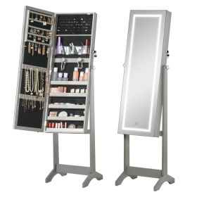 HOMCOM Lockable Jewelry Cabinet with Full-Length Mirror Floor Standing Organizer 4 Adjustable Angles Grey (Color: Grey)