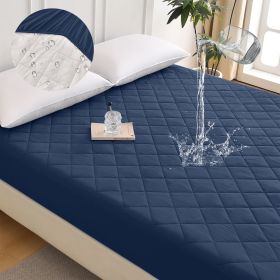 Diamond Grid Ultrasonic Waterproof Mattress Protector (Color: navy blue)