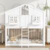 Twin over Twin House Bunk Bed with Roof , Window, Window Box, Door , with Safety Guardrails and Ladder
