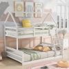 Twin over Full House Bunk Bed with Built-in Ladder,Gray