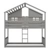 Twin over Twin House Bunk Bed with Roof , Window, Window Box, Door , with Safety Guardrails and Ladder