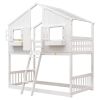 Twin over Twin House Bunk Bed with Roof , Window, Window Box, Door , with Safety Guardrails and Ladder