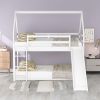 Twin over Twin Low Bunk Bed, House Bed with Ladder , White