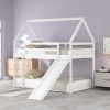 Twin over Twin Low Bunk Bed, House Bed with Ladder , White