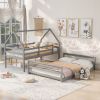Twin over Full House Bunk Bed with Built-in Ladder,Gray